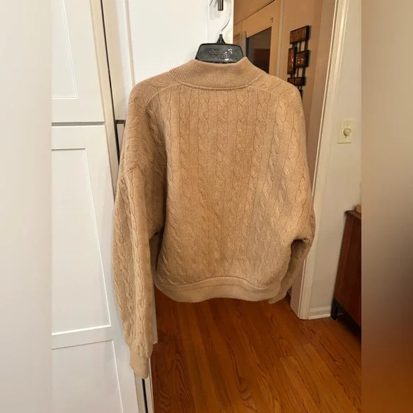 Polo Ralph Lauren Cable Knit Wool Cashmere Bomber Jacket in Collection Camel - Picture 7 of 10